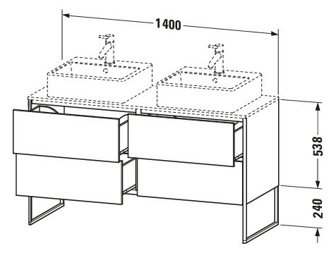 Duravit Waschtisch-Unterschrank XSquare 140x54,8x77,8cm, 4 Auszüge, stehend, Nordic weiß seidenmatt
