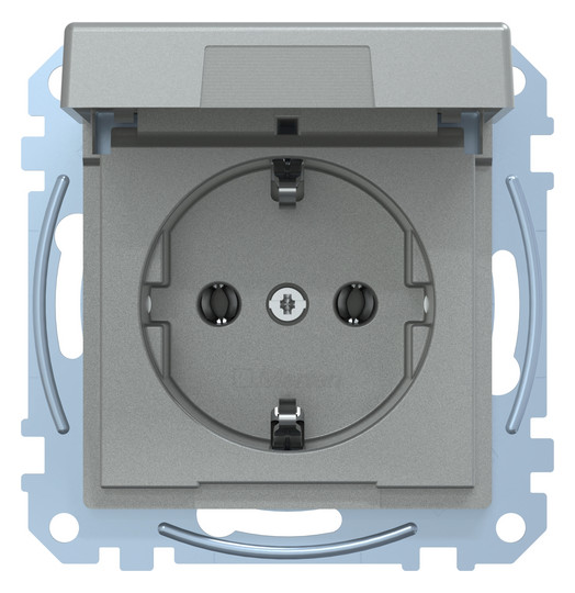 Steckdose 1f alu mt System M UP Klappd IP20