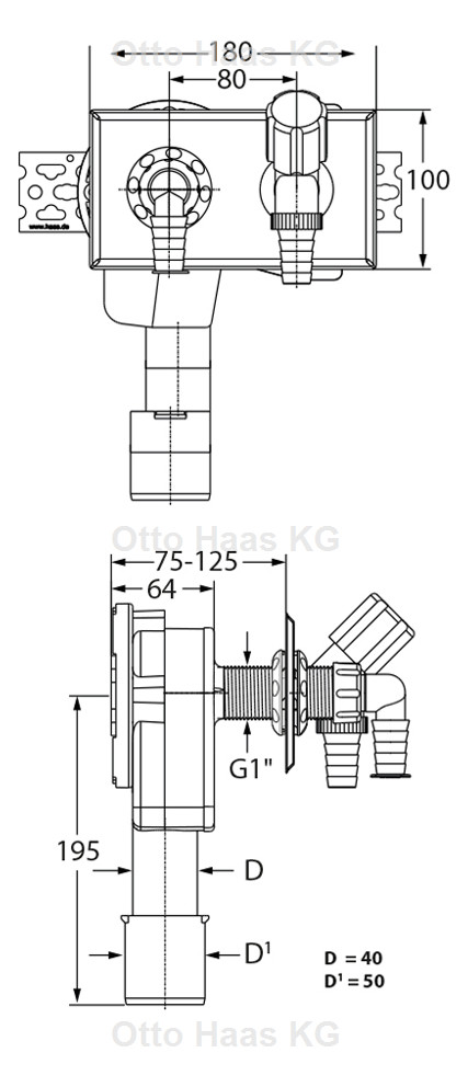 HAAS Unterputz-Geräte-Siphon OHA 4060 DN 40/50, für waagerechte Montage, schwarz