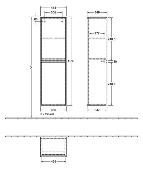 V&B Hochschrank Collaro 45,4x153,8x34,9cm, Anschlag rechts, soft grey