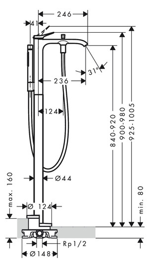hansgrohe Fertigmontageset Vivenis Wannen-Einhebelmischer, bodenstehend, mattweiß