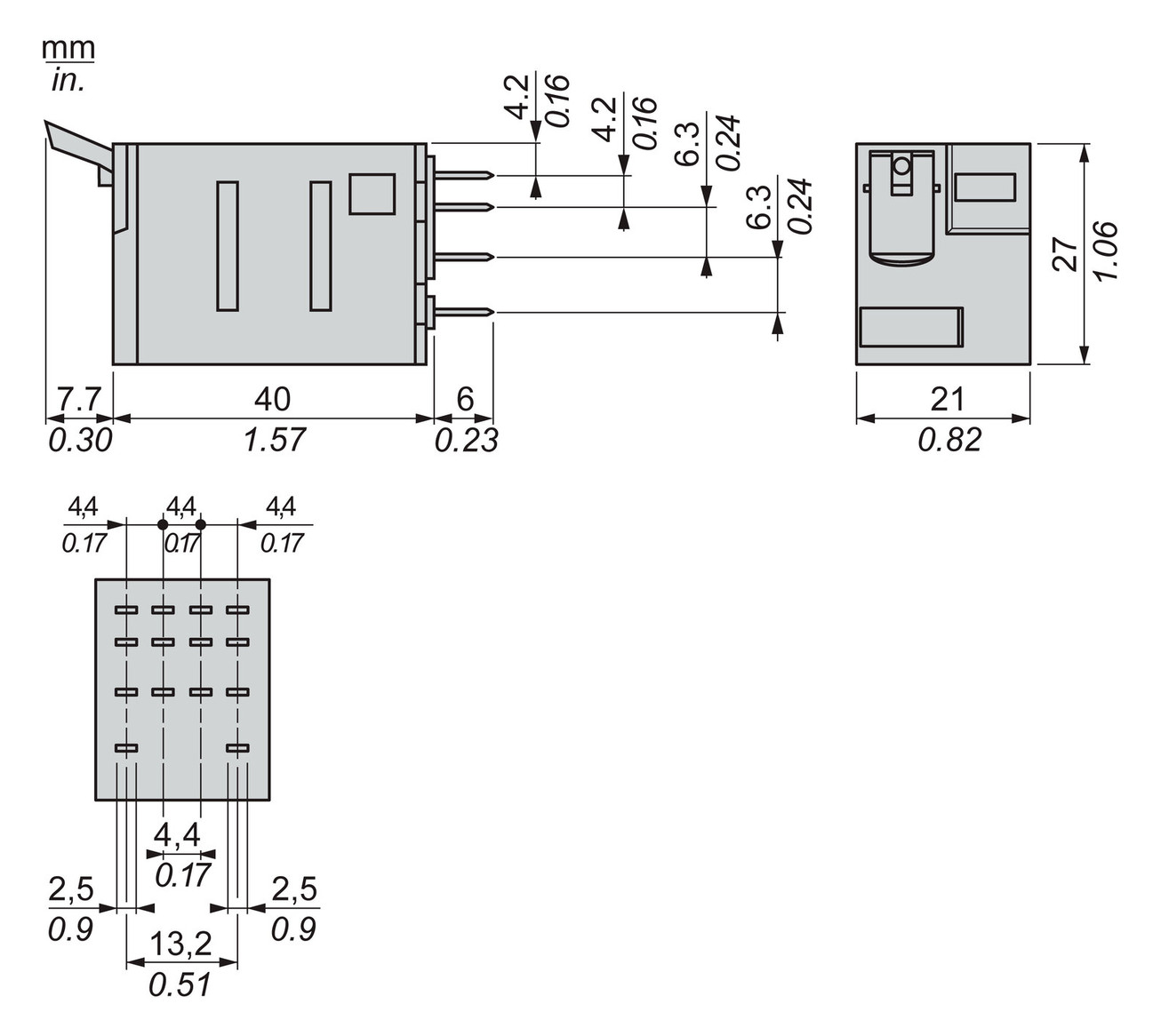 Schaltrelais 24V/AC 4W IP20 21x27x47mm Steckanschl