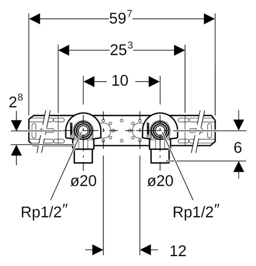 Geberit Anschlusswinkel FlowFit Ø 20 mm x Rp 1/2, AD 10 cm, 90Grad, 2-fach, vormontiert