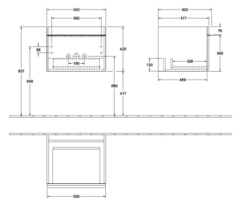 V&B Waschtisch-Unterschrank Venticello 55,3x42x50,2cm, Griff White, stone oak