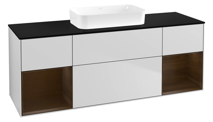 V&B Waschtisch-Unterschrank Finion 160x60,3x50,1cm, Regal Walnut Veneer, White matt lacquer V&B Waschtisch-Unterschrank Finion 160x60,3x50,1cm, Regal Walnut Veneer, White matt lacquer