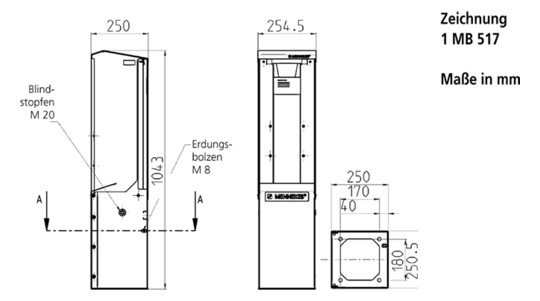 Steckdosensäule Metall ge CombiTOWER 1043x254,5x250mm