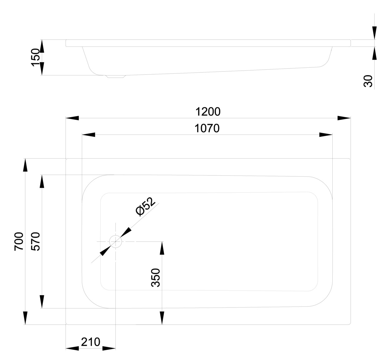 Duschwanne BetteQuinta 120x70x15cm, manhattan