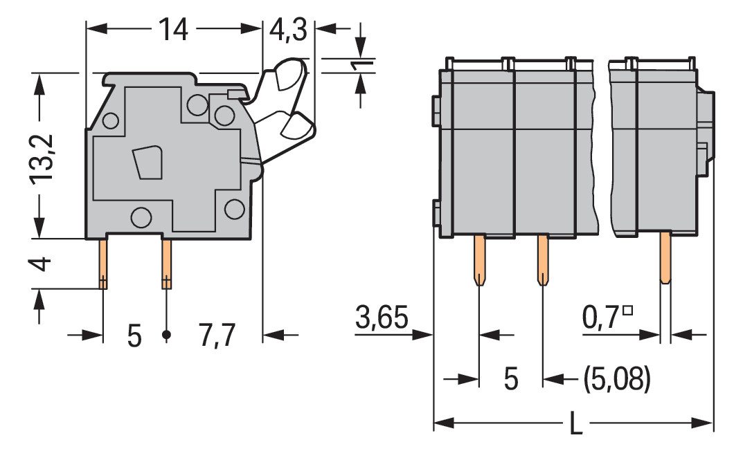 Printklemme 12f 1re lgr Serie 255 RM=5,08 Federzuganschluss/Lötanschluss