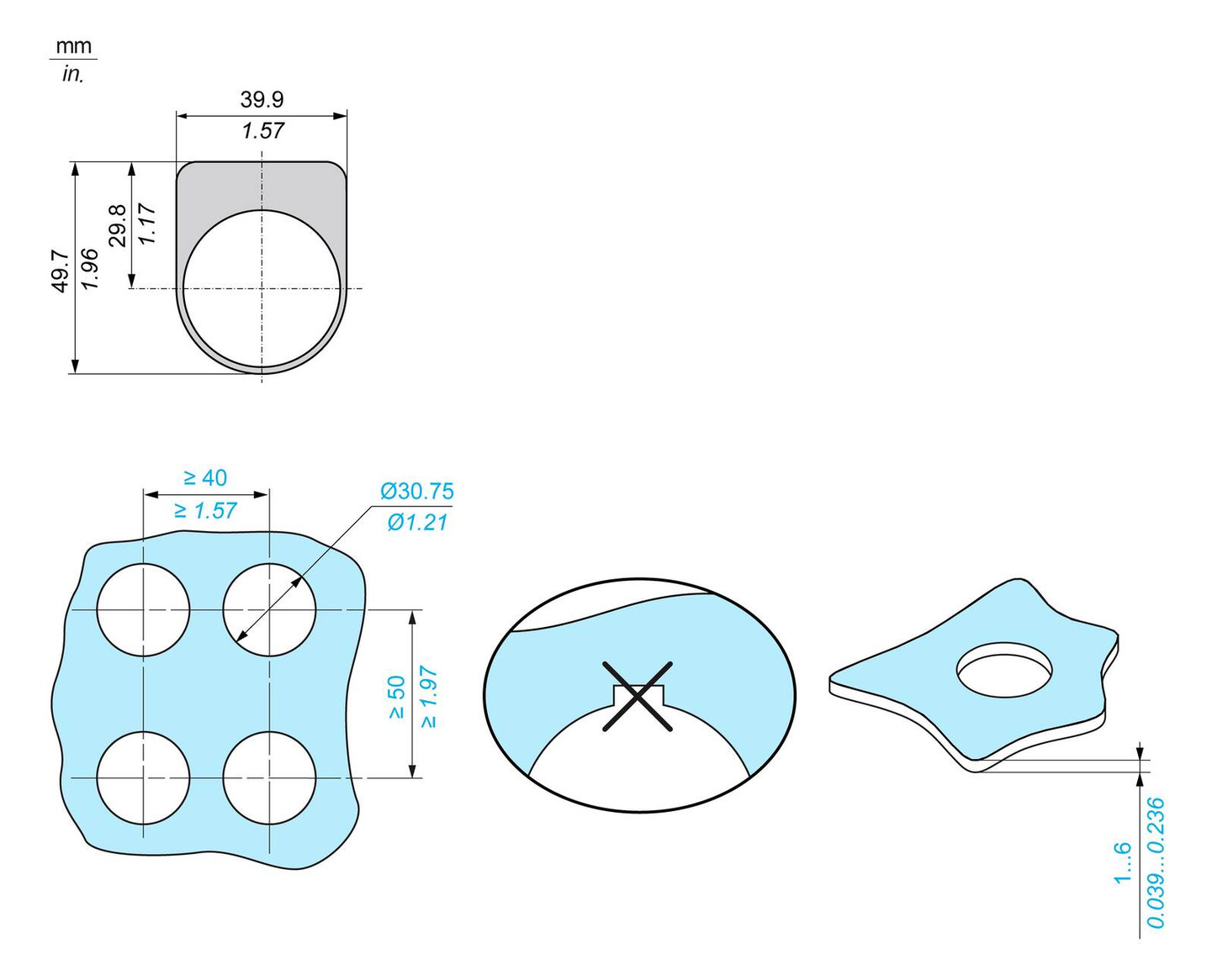 Schildträger 40x50mm Harmony XB5 Wappen sw Ø30mm
