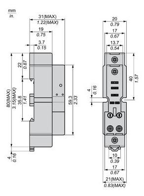 Relaissockel Schraub TS35 3Pins Ergänz.mögl Hutschiene TH35 21x80x31mm