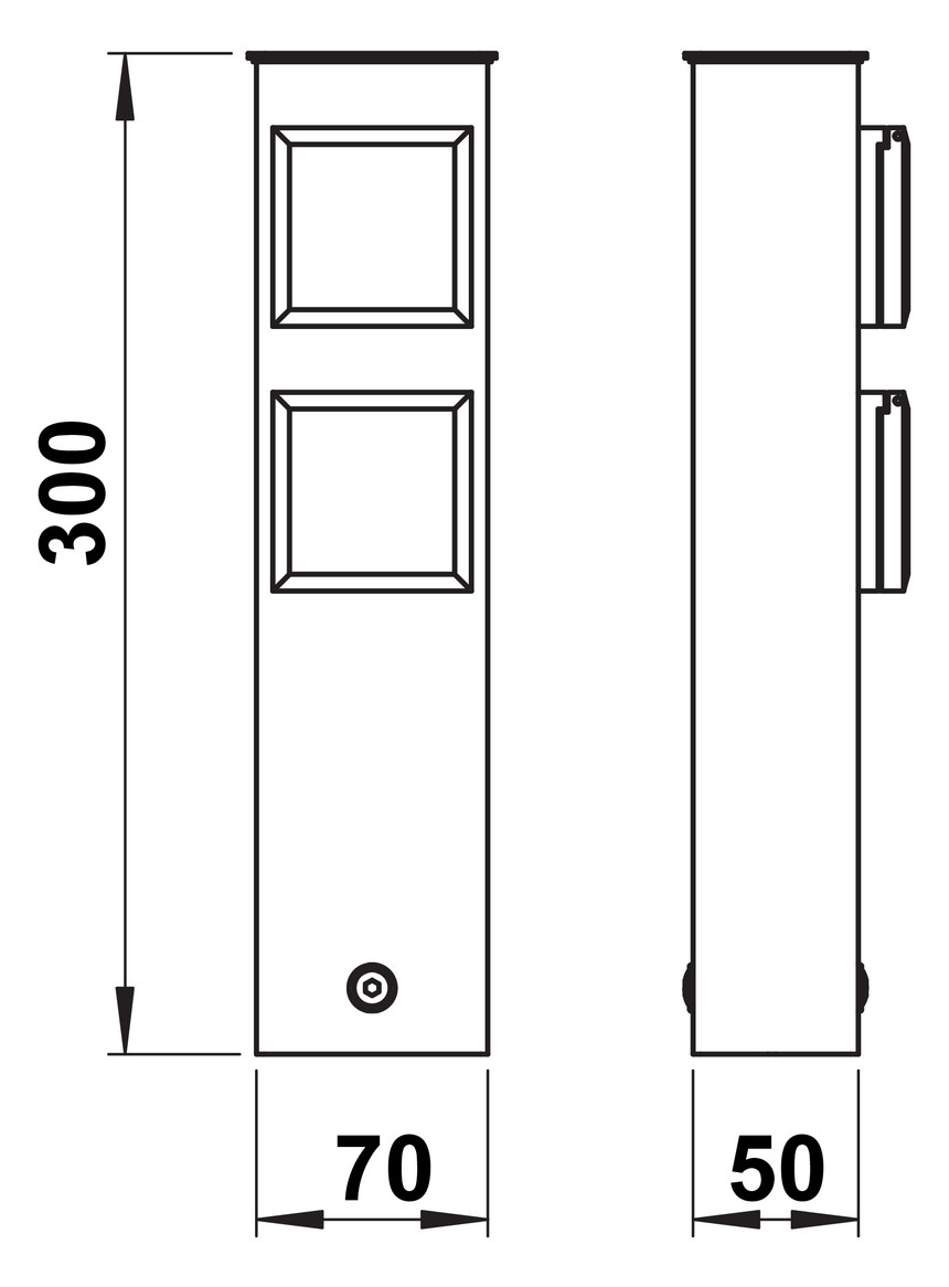 Steckdosensäule Metall ed 2Steckd edst 300x70x50mm IP44