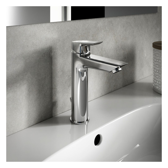 Ideal-Standard Waschtisch-Einhebelmischer Tesi Grande Ausladung 123mm, verchromt, mit Metall-Ablaufgarnitur