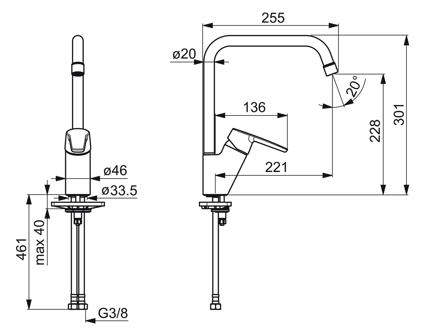 HANSA Spültisch-Einhebelmischer HANSAPOLO Eco schwenkbarer Auslauf, Ausladung 221mm, chrom