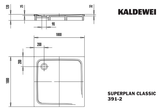 Kaldewei Duschwanne SUPERPLAN CLASSIC 391-2 100x100x2,5cm, mit Träger, Vollantislip, manhattan