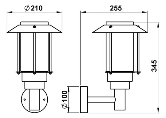 Wandanbauleuchte 75W HV edst IP44 E27 Ø210x345mm