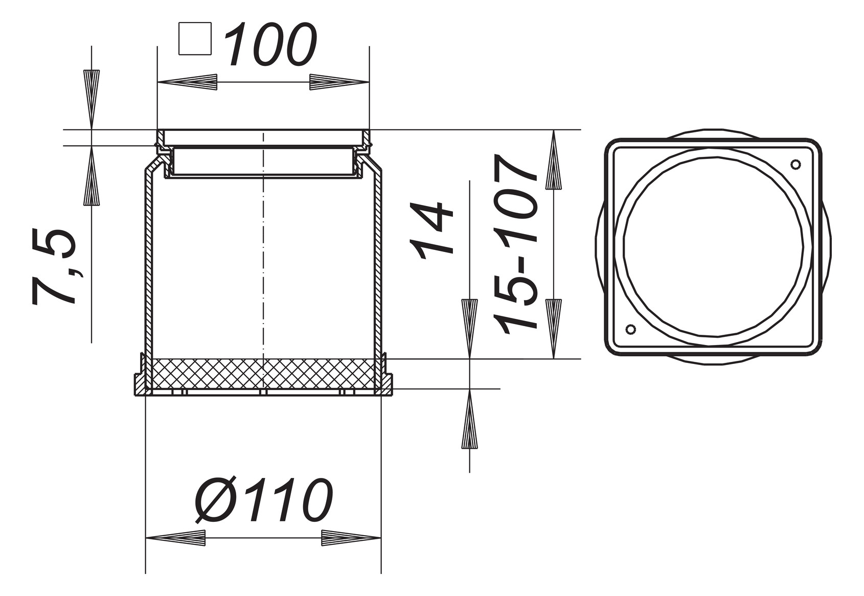 Dallmer Aufsatzrahmen EN 10 Serie 10 100 x 100 mm, Polypropylen, hochschlagfest