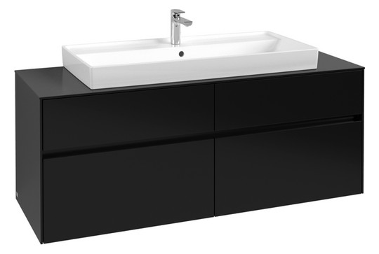 V&B Waschtischunterschrank Collaro 140x54,8x50cm, Waschtisch mittig, black matt laquer
