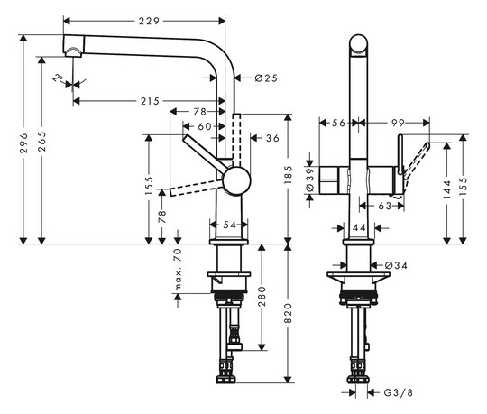 hansgrohe Spültisch-Einhebelmischer 270 Talis M54 Geräteabsperrventil, 1jet, chrom