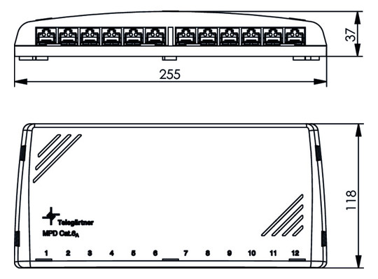 Patchpanel 12Ports MPD12-HS K Cat6A Wandmont Schirm RAL7035 118x255x37mm