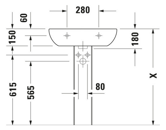 Duravit Waschtisch D-Code 60 x 46 cm, mit Hahnloch, Überlauf, Hahnlochbank, weiß