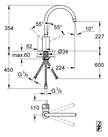 GROHE Spültisch-Einhebelmischer Eurosmart Cosmopolitan 1/2", ND, hoher Auslauf, chrom
