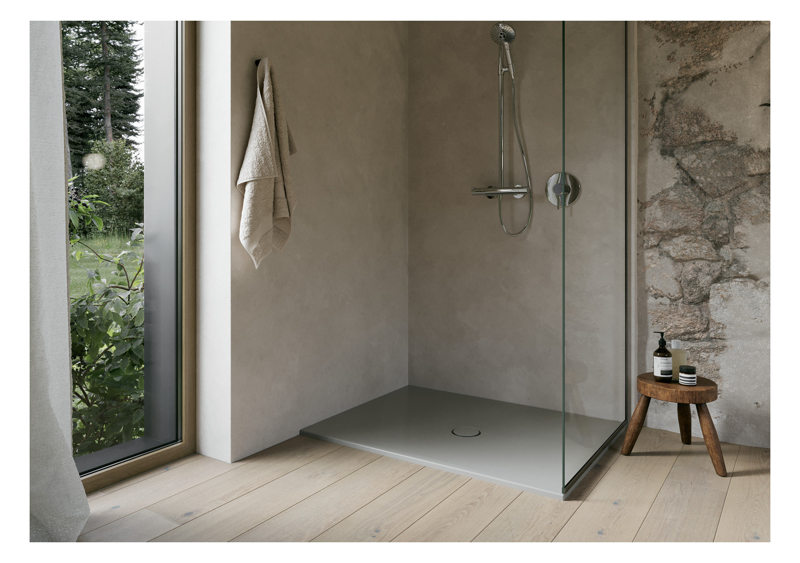 Duschfläche BetteFloor 5711 90x70cm, Glasur, Mini-Wannenträger, stone