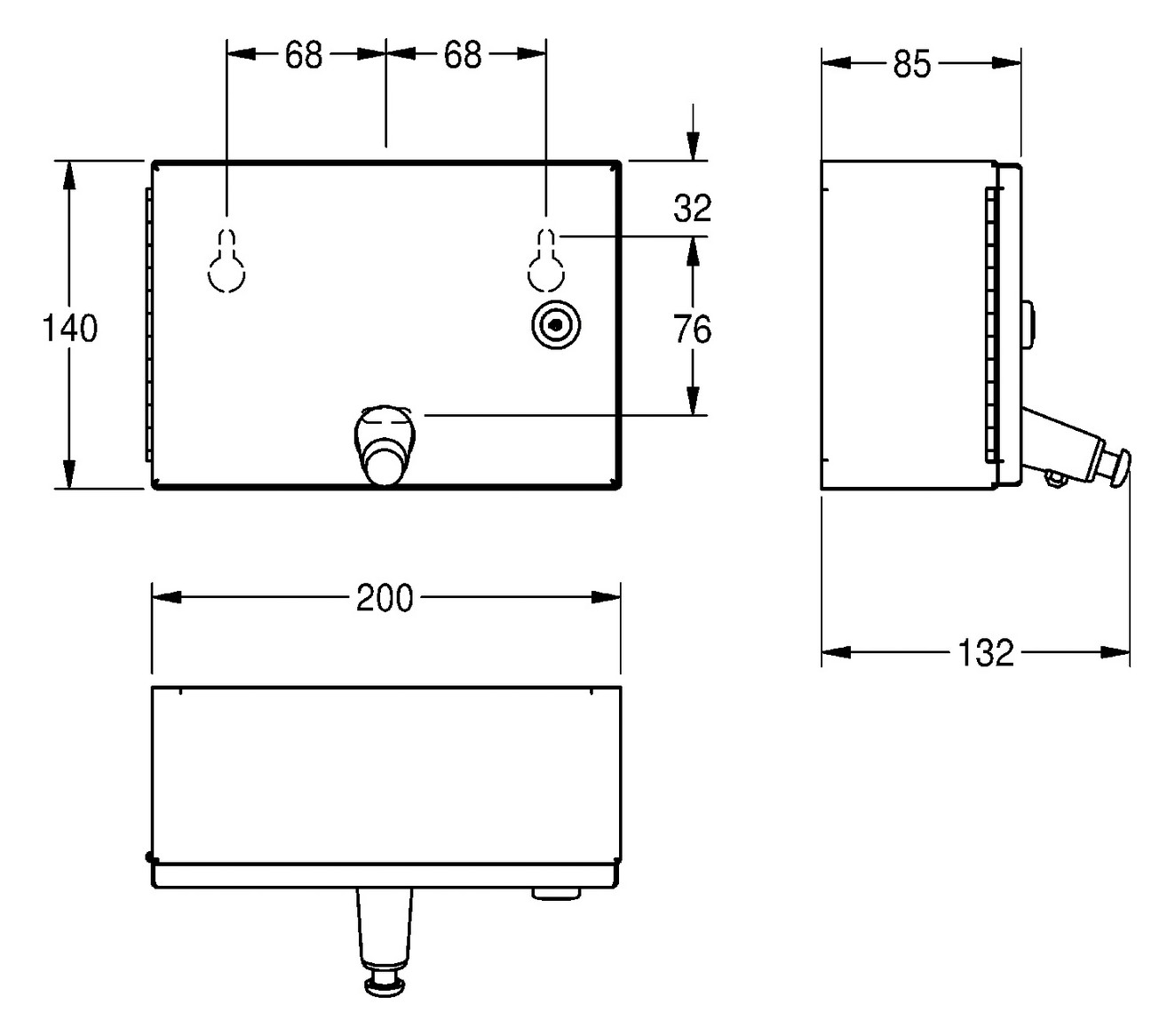 Aquarotter Seifenspender Rodan 200x140x132mm, für Aufputzmontage, Chromnickelstahl seidenmatt