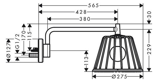 hansgrohe Kopfbrause Axor Nendo mit Brausearm, Wandmontage, 275mm, 1jet, Edelstahl-Optik