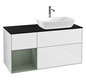 V&B Waschtisch-Unterschrank Finion 120cm, Abdeckplatte black matt, Regal Olive matt lacquer, Glossy white lacquer