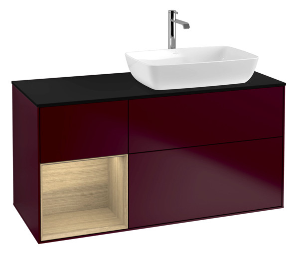 V&B Waschtisch-Unterschrank Finion 120cm, Abdeckplatte black matt, Regal Oak Veneer, Peony Matt