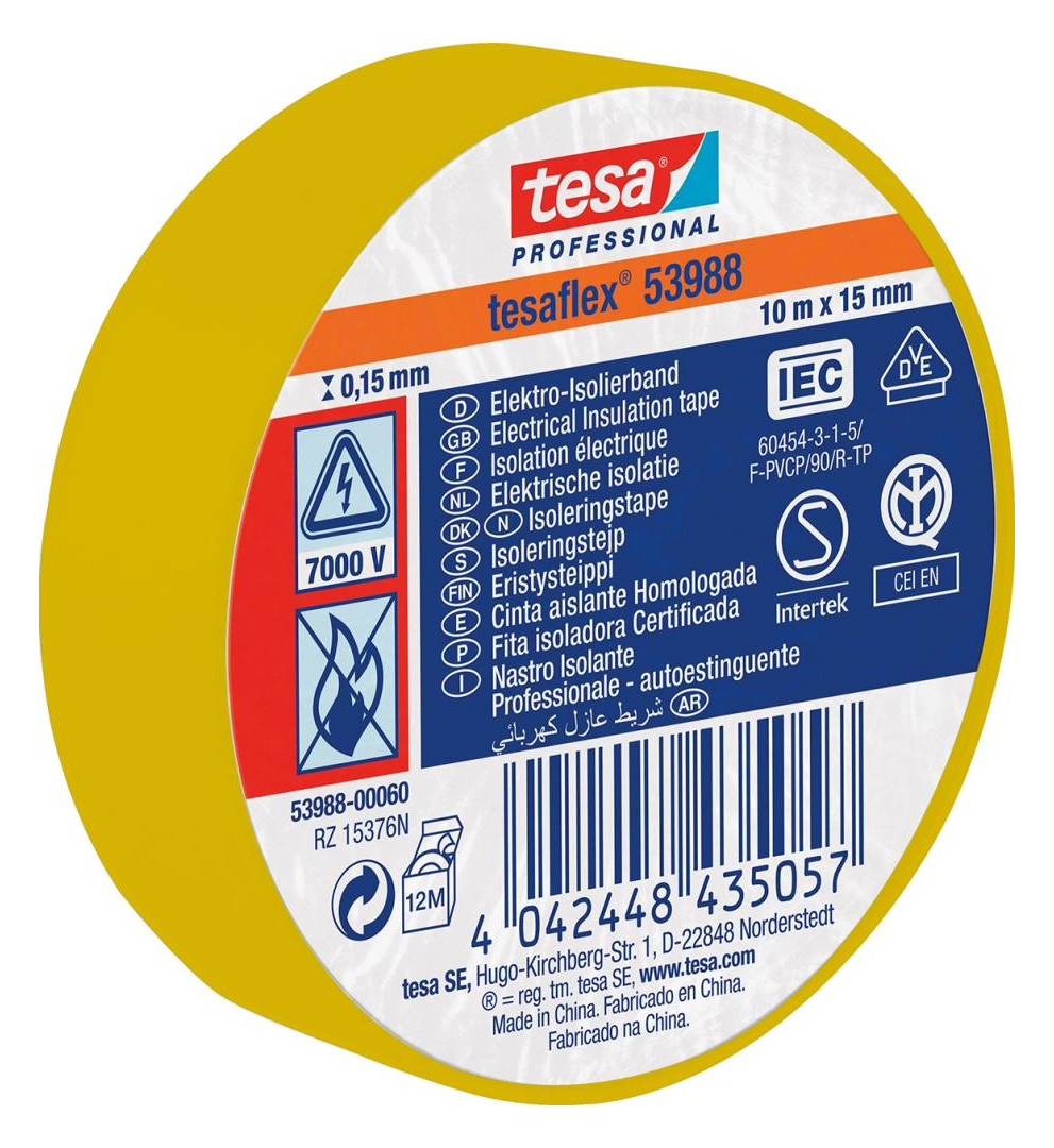 Bild PVC-Elektroisolierband 20m x 19mm, gelb - tesa-0