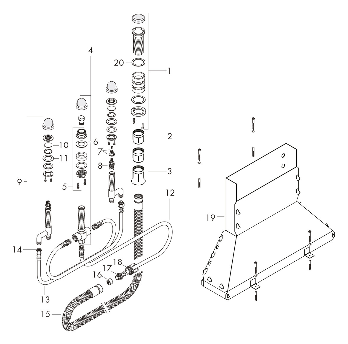 hansgrohe Grundkörper DN 15, für 4-Loch-Wannenrandarmatur
