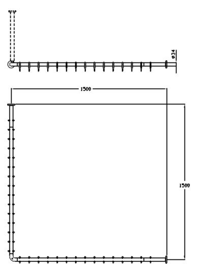 Normbau Duschvorhangstange Nylon Care mit Vorhangringen, 1500 x 1500 mm, weiß