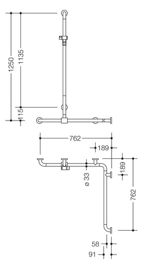 HEWI Duschhandlauf 801 2 x 762 x 1250 mm, anthrazitgrau, mit Brausehalterstange, Aluminiumkern