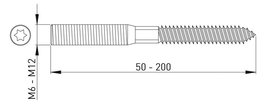 ASW Stockschraube M 10 x 60 mm, mit Torx-Antrieb, Stahl verzinkt