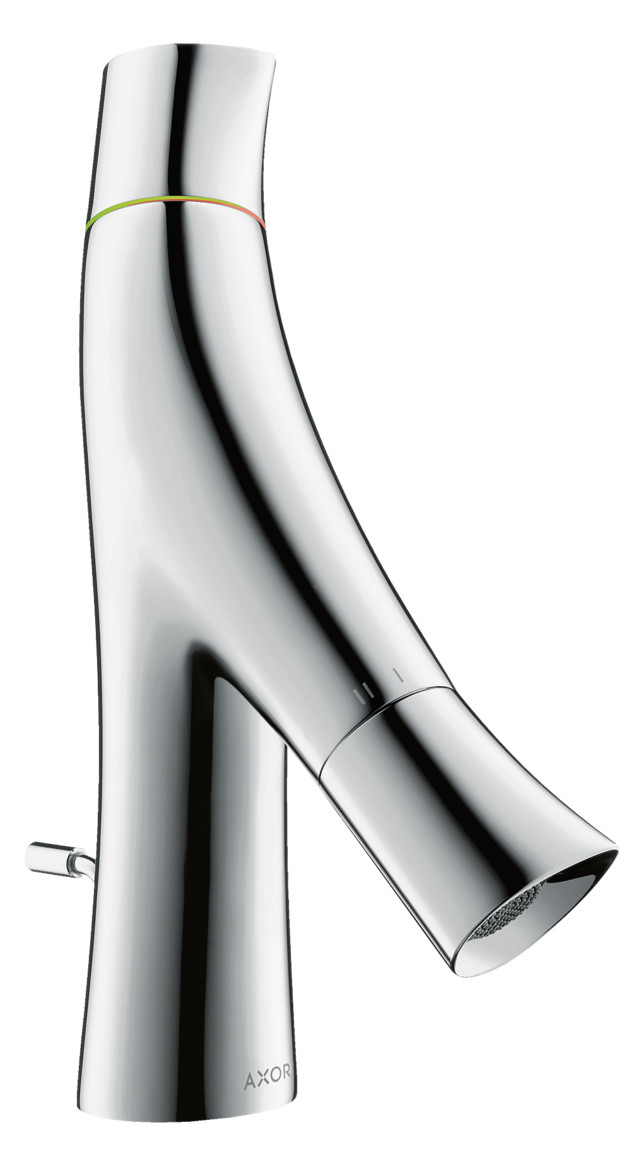 hansgrohe Waschtisch-Zweigriff-Armatur 50 Axor Starck Organic Ausladung 109mm, mit Zugstangen-Ablaufgarnitur, für Handwaschbecken, chrom