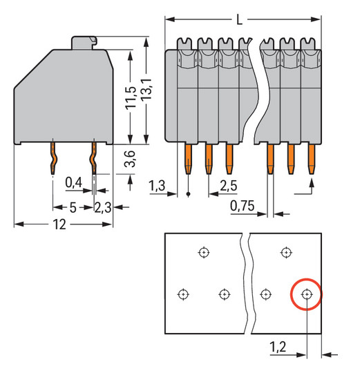 Printklemme 6f 1re or Serie 250 RM=2,5 Steckklemmanschluss/Lötanschluss