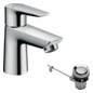 hansgrohe Waschtisch-Einhebelmischer 80 Talis E ND, für offene Warmwasserbereiter, mit Zugstangen-Ablaufgarnitur, chrom