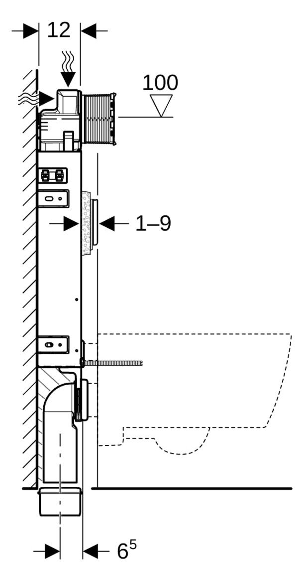 Geberit Wand-WC-Element Kombifix BH 108cm, mit Sigma UP-Spülkasten 12 cm