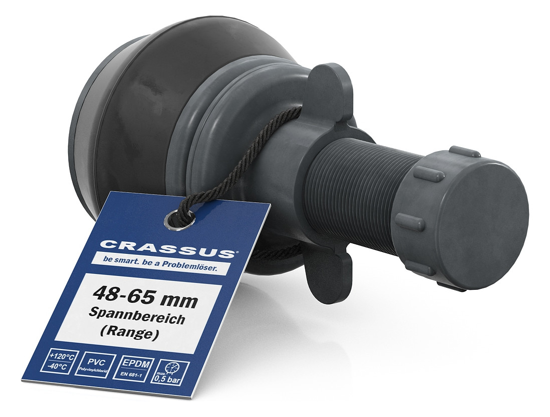 Crassus Schnellverschlussstopfen CSV 60, 48-65 mm, Länge 100 mm, EPDM/PVC