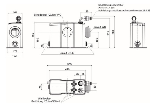 Zehnder-Pumpen Fäkalien-Hebeanlage Gerios Anschluss von Stand- oder Wand-WC möglich