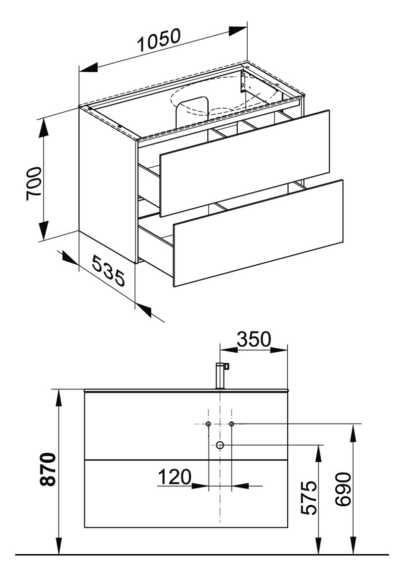 KEUCO Waschtischunterschrank Edition 11 Planning 105x70x53,5cm, 2 Frontauszüge, rechts, Strukturlack Anthrazit