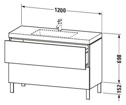Duravit Waschtisch-Unterschrank c-bonded L-Cube 120 x 48 cm, ohne Hahnloch, weiß Hochglanz, 2 Auszüge, stehend