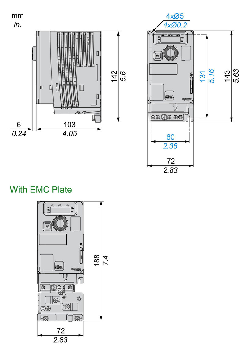 Frequenzumrichter lin=0,1 200-240V E1ph A3ph 599Hz 50/60Hz IP20 5%F 10%V
