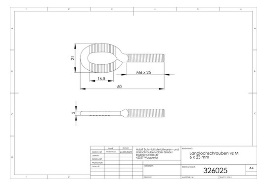 ASW Langlochschraube M 8 x 30 mm, Stahl verzinkt, mit metrischem Gewinde