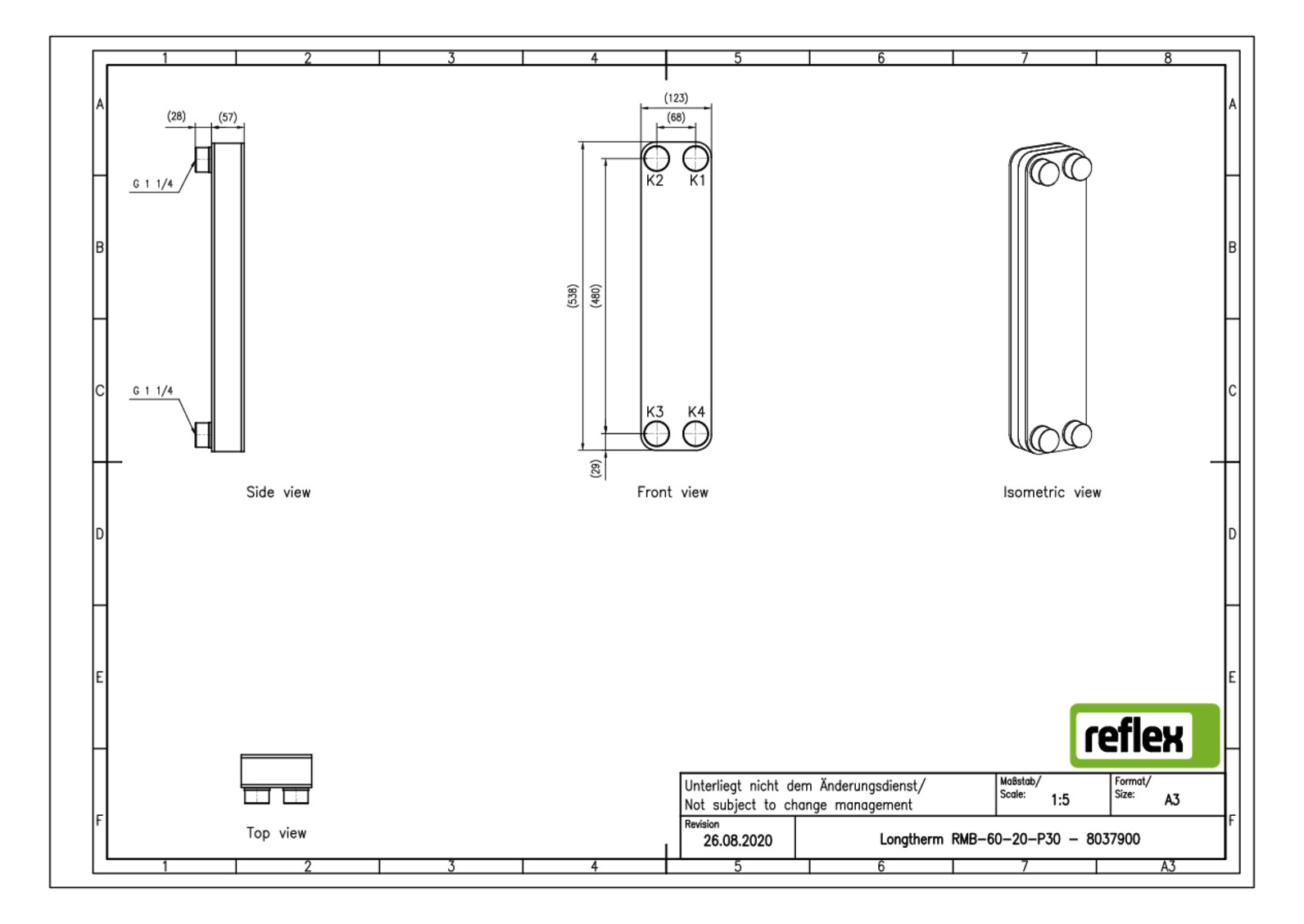 Reflex Wärmetauscher Longtherm RMB-60-20, Plattenzahl 20, gelötet, Edelstahl, eingängig