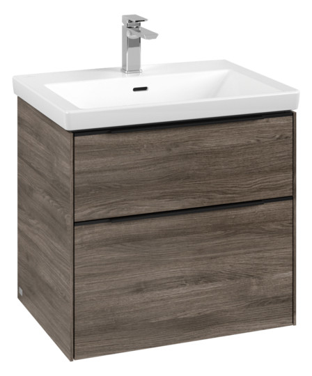 V&B Waschtisch-Unterschrank Subway 3.0 62,2x57,6x47,8cm, mit LED/Griff Volcano black, stone oak
