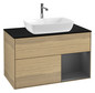 V&B Waschtisch-Unterschrank Wandbeleuchtung Finion 100cm, Abdeckplatte black matt, Regal Anthracite matt lacquer, Oak Veneer