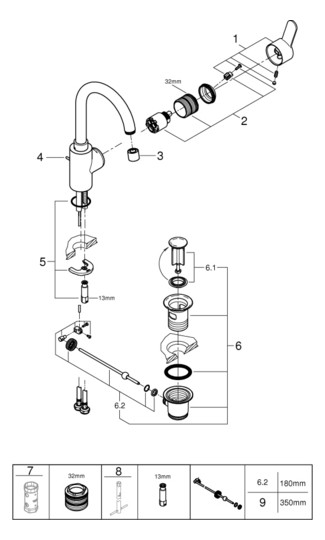GROHE Waschtisch-Einhebelmischer Eurostyle Cosmopolitan 1/2", L-Size, mit Ablaufgarnitur, innenliegende Wasserführung, chrom