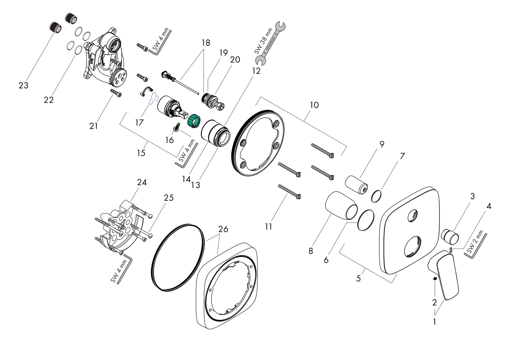 hansgrohe Fertigmontageset Logis UP-Wannen-Einhebelmischer, 2 Verbraucher, chrom